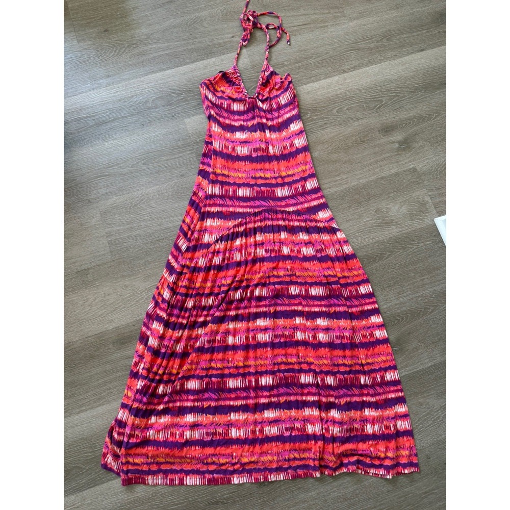 Cynthia Rowley Maxi Halter Pink and Purple Patterned Dress, S